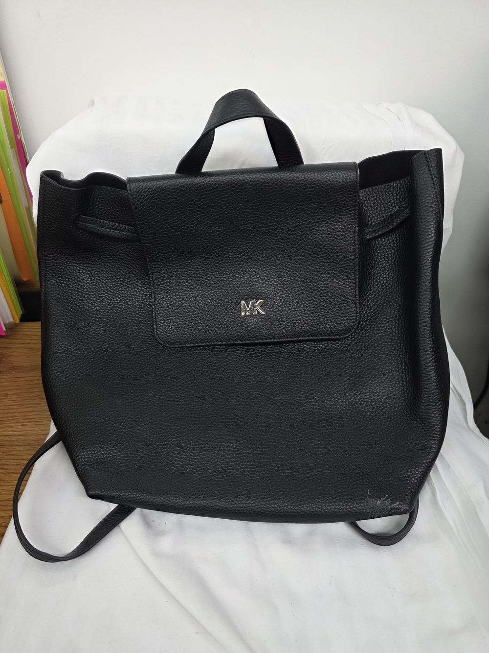 Michael Kors Black Pebbled Leather Backpack